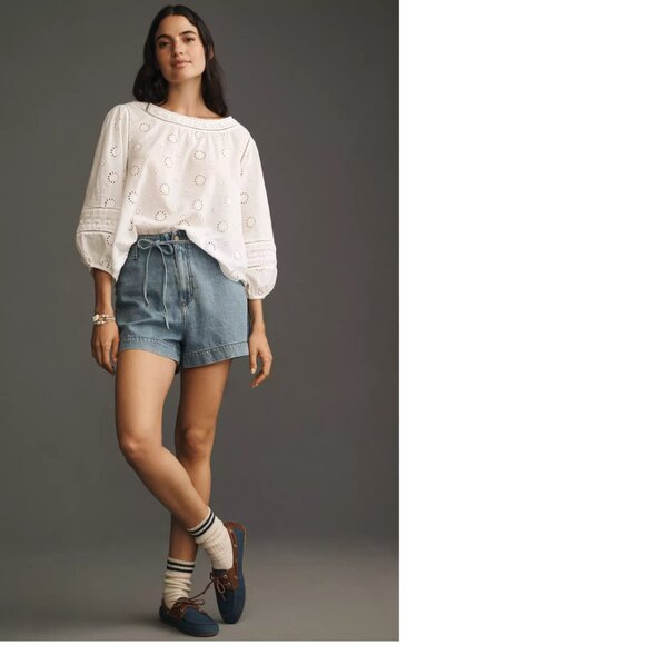 Anthropologie Pilcro Long-Sleeve Eyelet Swing Blouse size M new with tag white - Picture 3 of 5